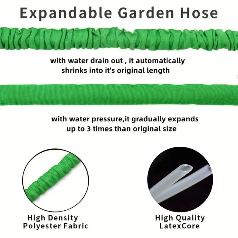 50FT Expandable Magic Garden Hose Green High Pressure Water Hose with 7 Spray Functions and Spray Gun