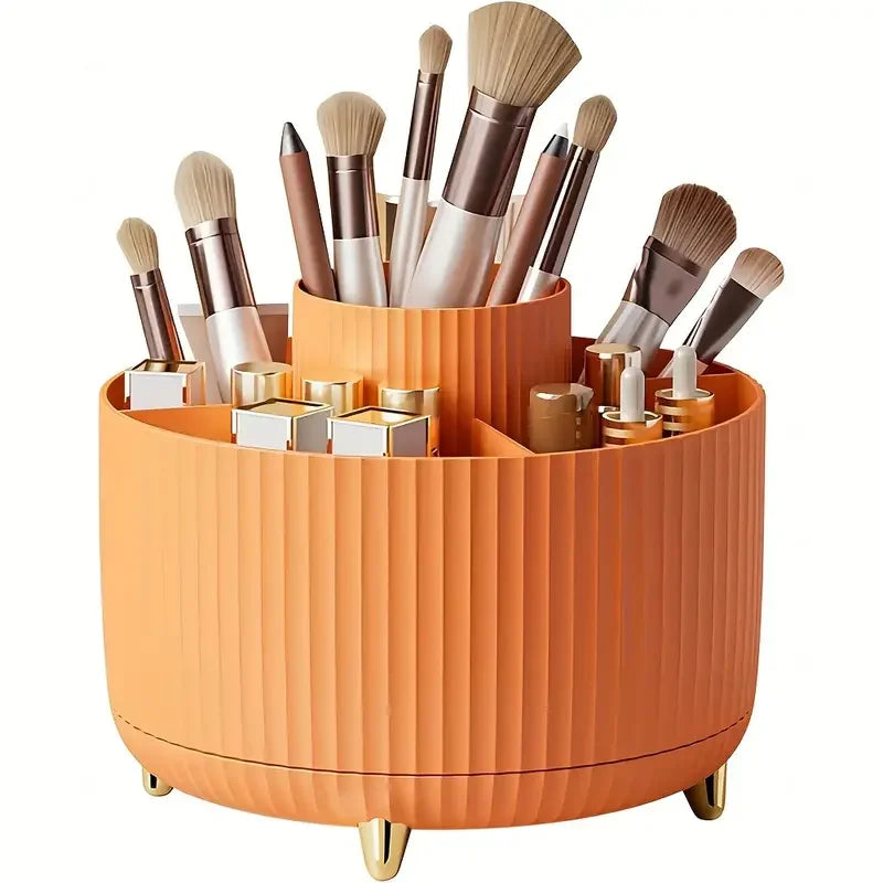360° Rotating Makeup Organizer Storage Box Cosmetic Brush Holder Lipstick Jewelry Container Orange