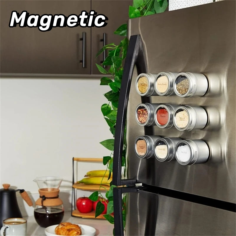2 Piece Magnetic Spice Storage Jar Stainless Steel Seasoning Container with Spice Label