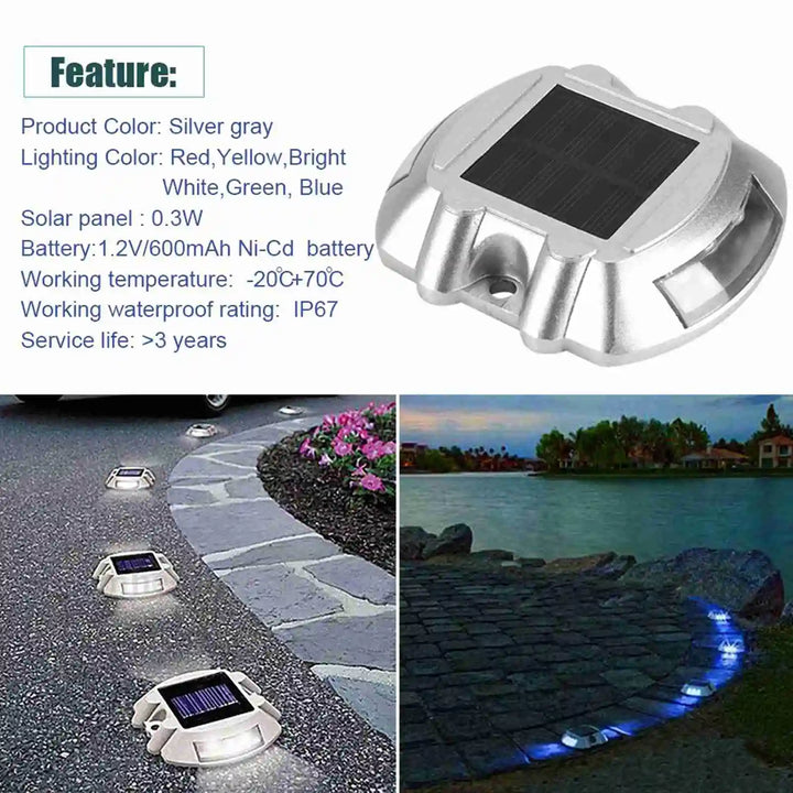 Solar Powered LED Driveway Light WHITE 6 LED Waterproof Aluminum Outdoor Pathway Road Marker