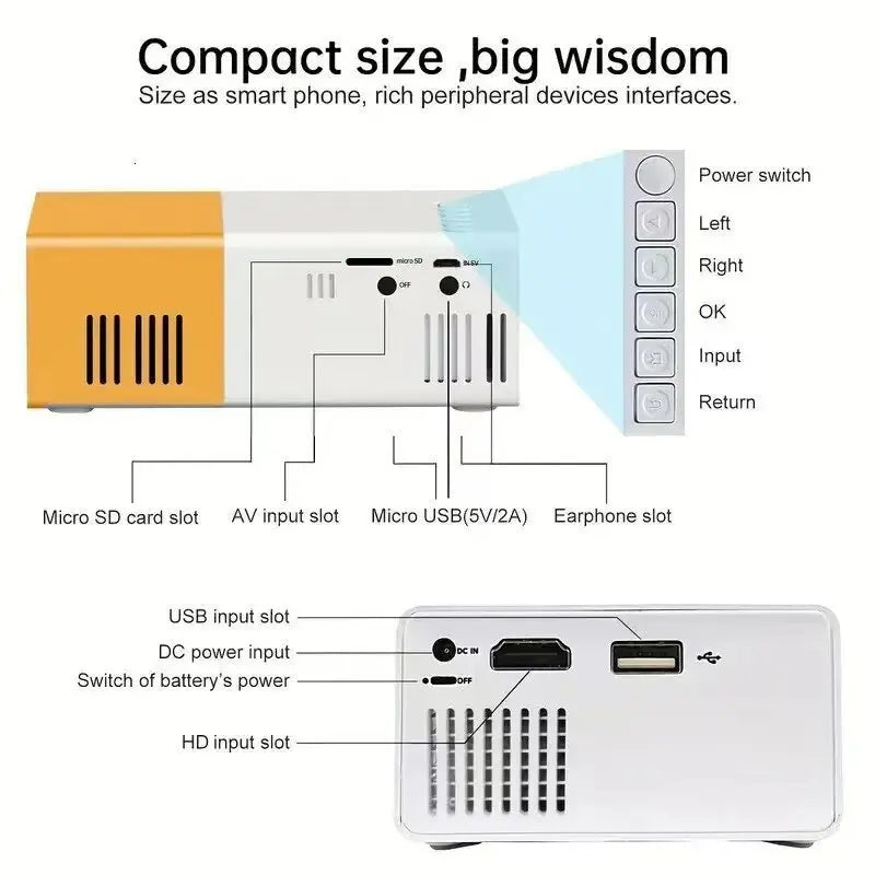 Mini Portable Projector Orange HD LCD Home Cinema Projector with Built-in Speaker HDMI and Remote Control