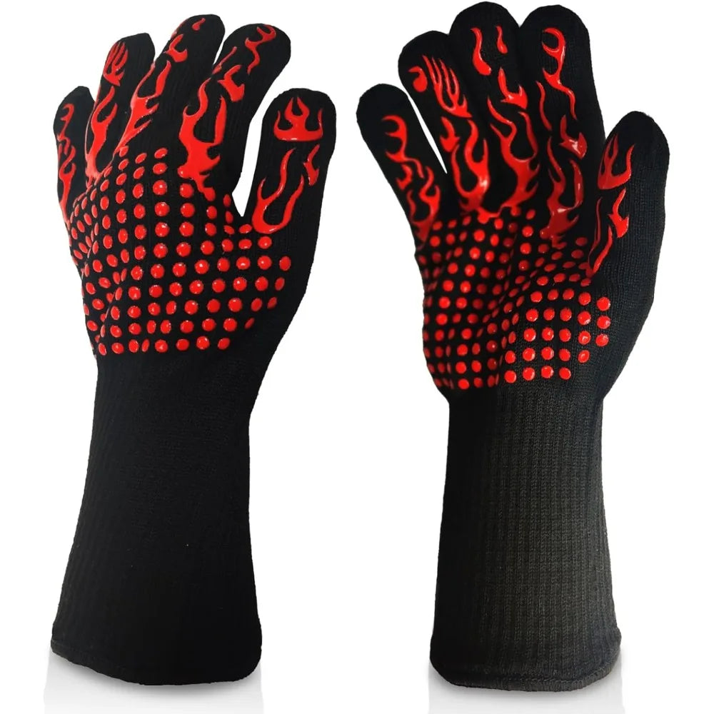 2 Piece BBQ Gloves Red Heat Resistant Non-Slip Cooking Gloves for Grilling Baking and Outdoor Cooking