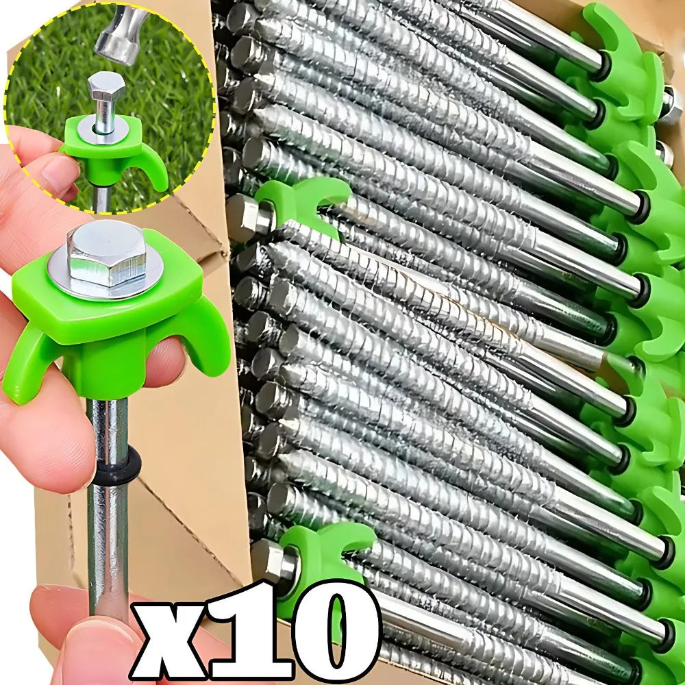 10 Piece Green Tent Stakes Heavy Duty Carbon Steel Spiral Ground Anchors for Camping Canopies and Tarps