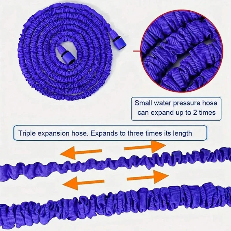 75FT Expandable Magic Garden Hose Blue High Pressure Water Hose with 7 Spray Functions and Spray Gun