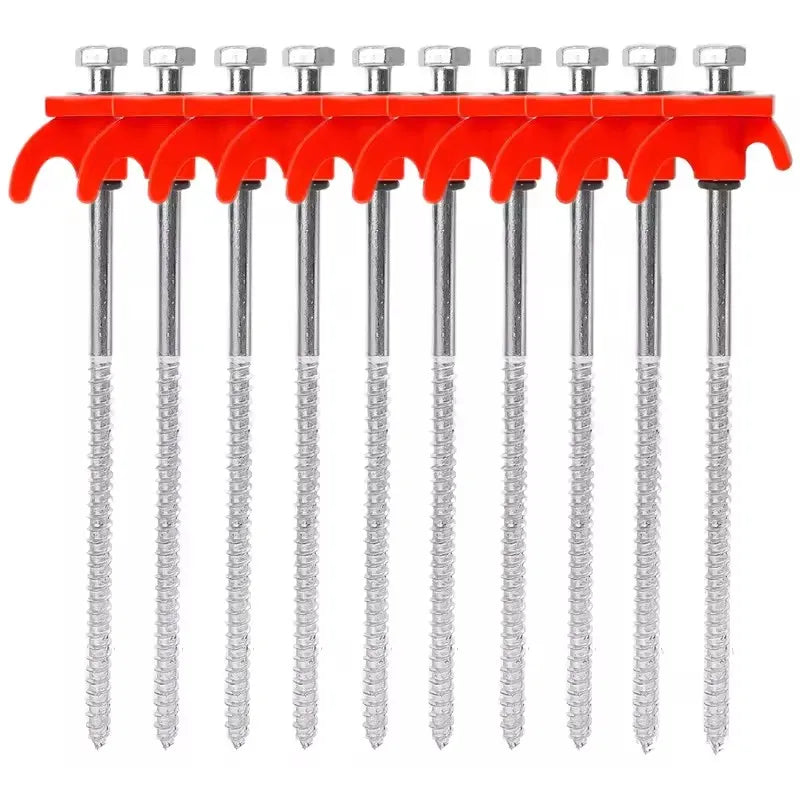 10 Piece Red Tent Stakes Heavy Duty Carbon Steel Spiral Ground Anchors for Camping Canopies and Tarps