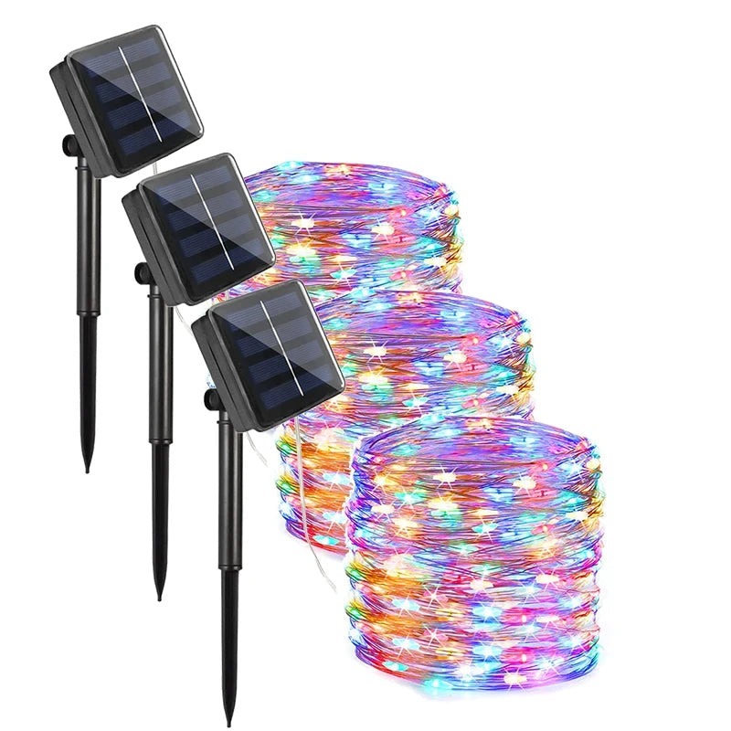 3 Piece 102m 1000 LED Solar Fairy String Lights Multicolor Waterproof Outdoor Garden Party Lights