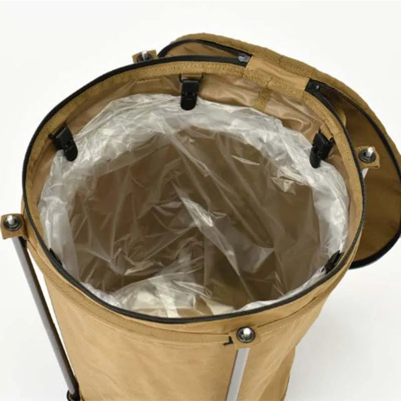 20L Portable Khaki Camping Trash Bin Collapsible Storage Container for Outdoor Use