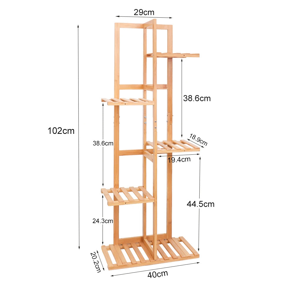 5 Tier Bamboo Plant Stand Vertical Shelf 6 Pots Indoor Outdoor Display Rack