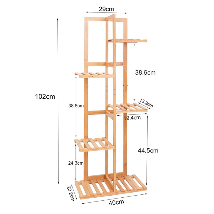 5 Tier Bamboo Plant Stand Vertical Shelf 6 Pots Indoor Outdoor Display Rack