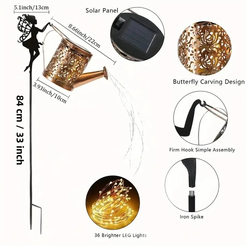 Solar Watering Can Garden Light LED Fairy Decorative Stake Lamp Outdoor Warm White