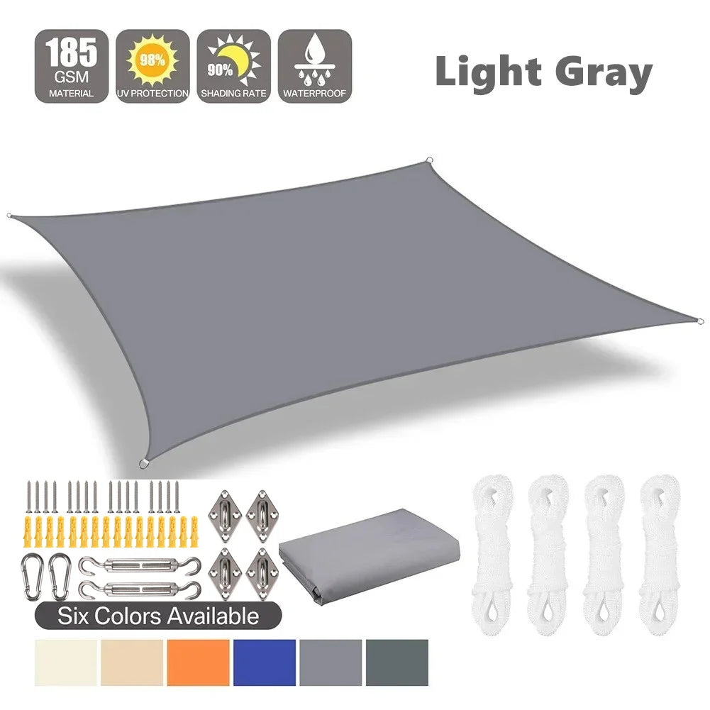 Waterproof Sun Shade Sail Light Gray 3 × 4 m Rectangle Canopy with 24 Piece Mounting Hardware Kit