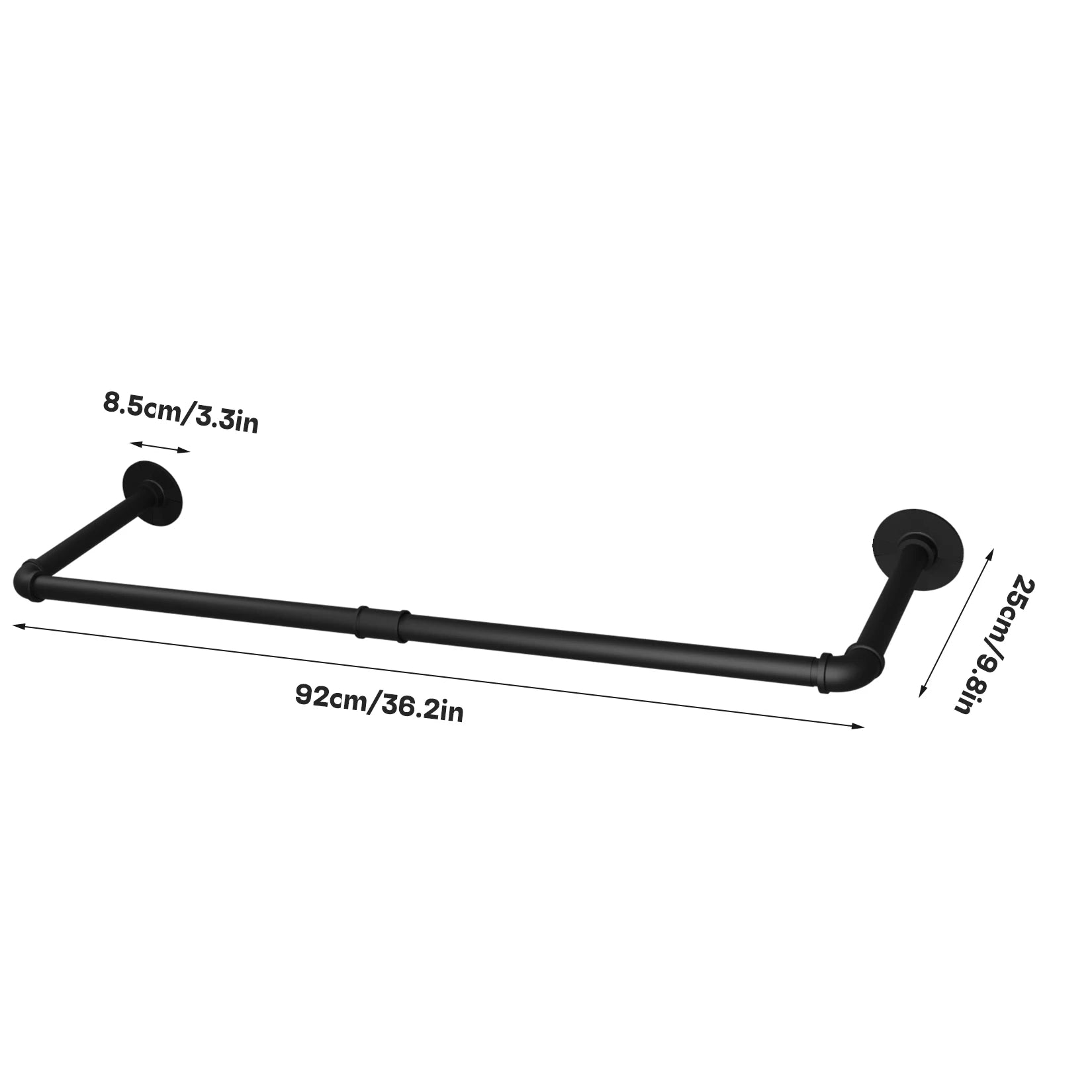 2 Pack Industrial Pipe Clothes Rack Wall Mounted Garment Rail with Hooks Black Metal