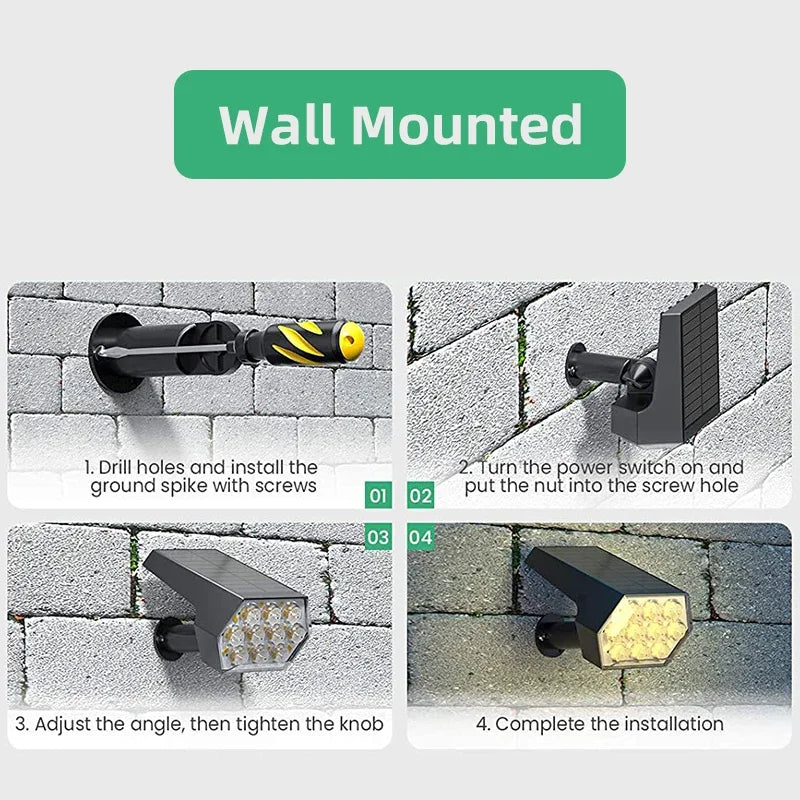 2 Piece 92 LED Solar Spot Light IP67 Waterproof Garden Landscape Light Warm White