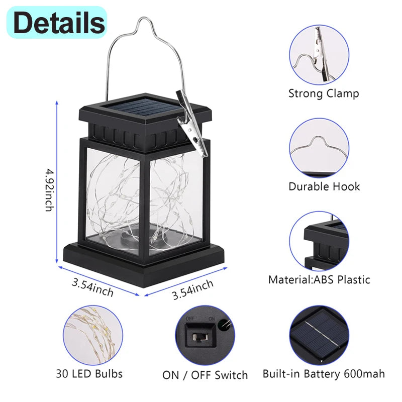 30 LED Solar Lantern Light Warm White Outdoor Hanging or Floor Garden Decor Lamp
