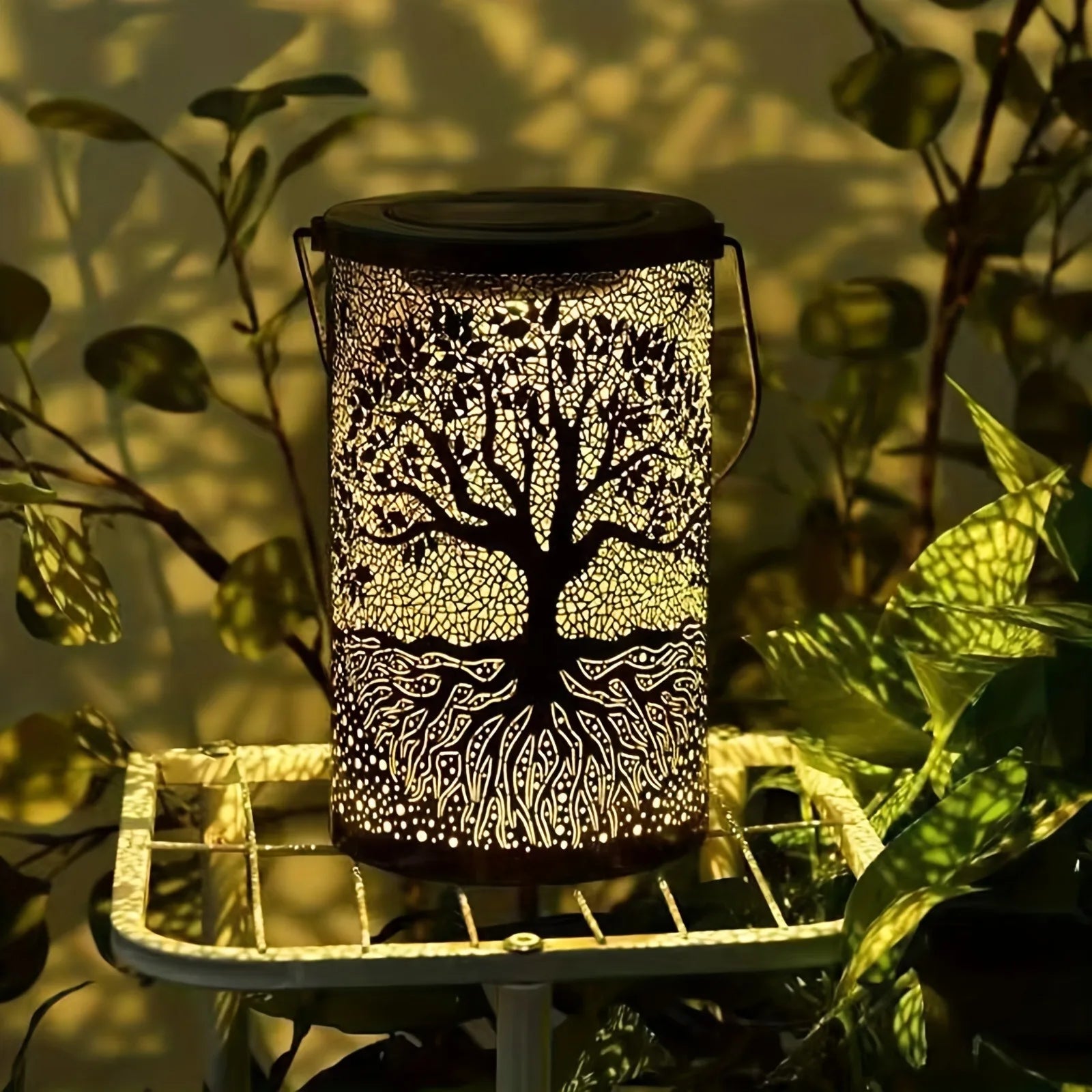 Solar Hanging Lantern Waterproof Metal LED Decorative Light Warm White for Garden Patio and Yard
