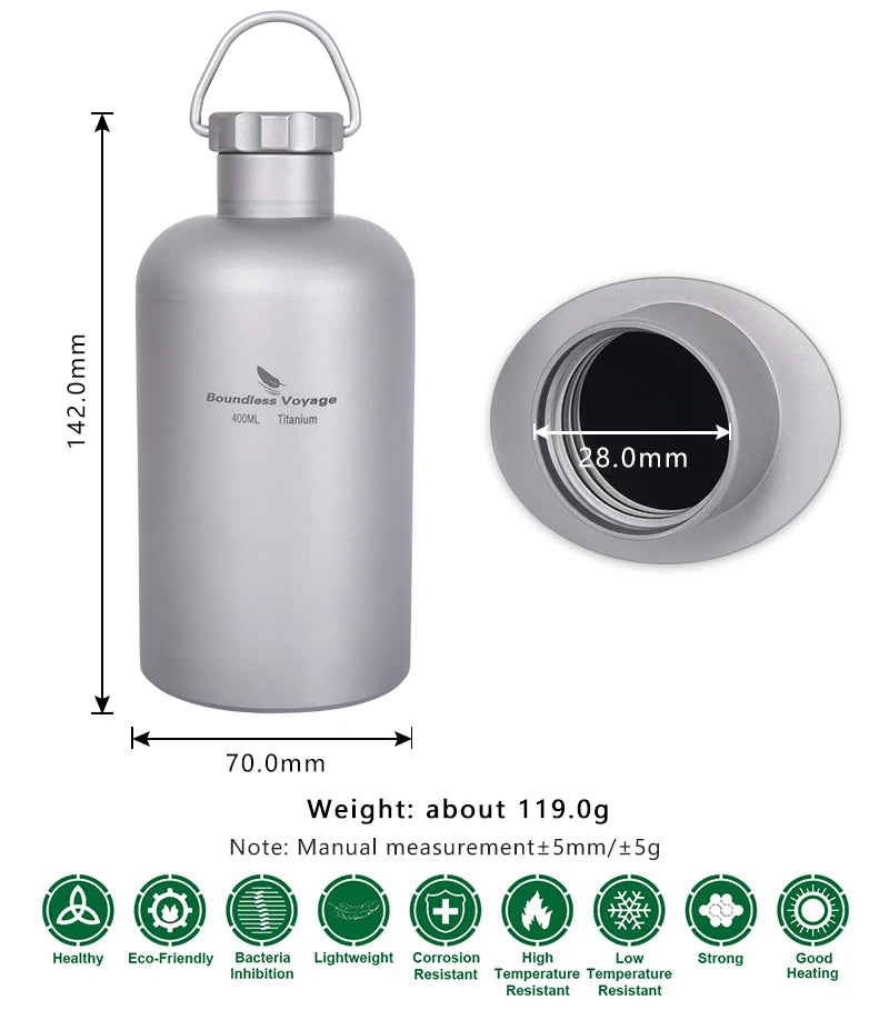 400ml Titanium Water Bottle Narrow Neck Leak-Proof Outdoor Flask