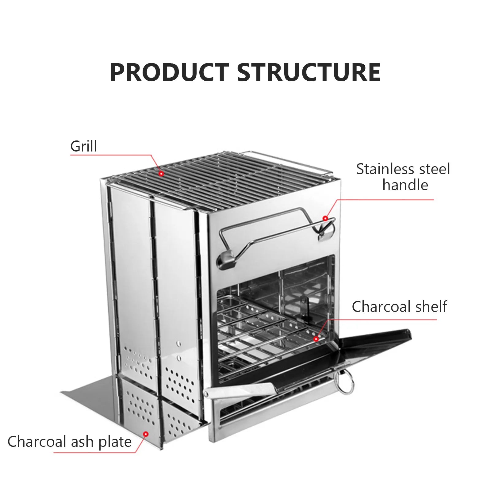Foldable Camping Wood Stove Stainless Steel Portable Mini Grill for Outdoor Cooking