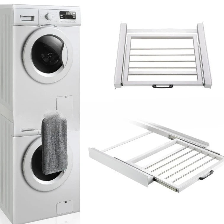 Adjustable Washer Dryer Stacking Rack with Pull Out Shelf Heavy Duty Aluminum Alloy Laundry Organizer