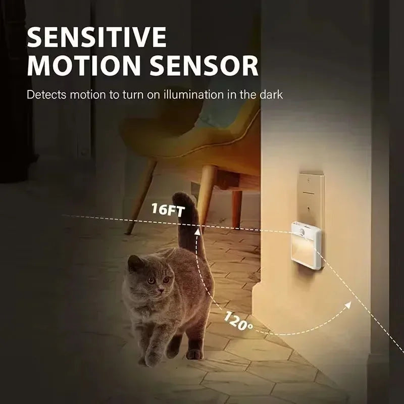 AU Plug LED Motion Sensor Night Light Adjustable Brightness Warm and White Light