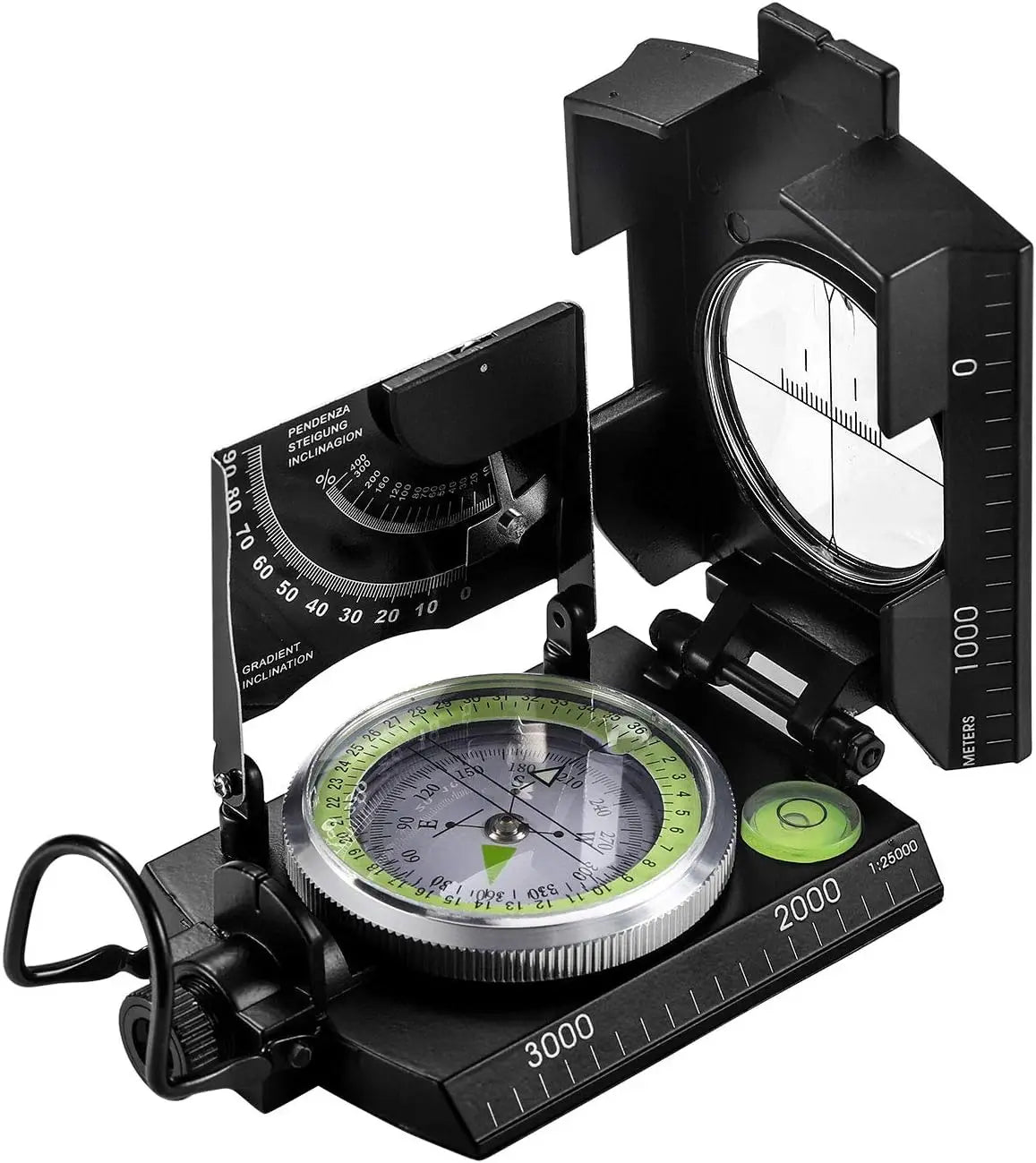Multifunctional Military Sighting Black Compass with Inclinometer Waterproof Navigation Compass for Hiking Camping and Outdoor Use