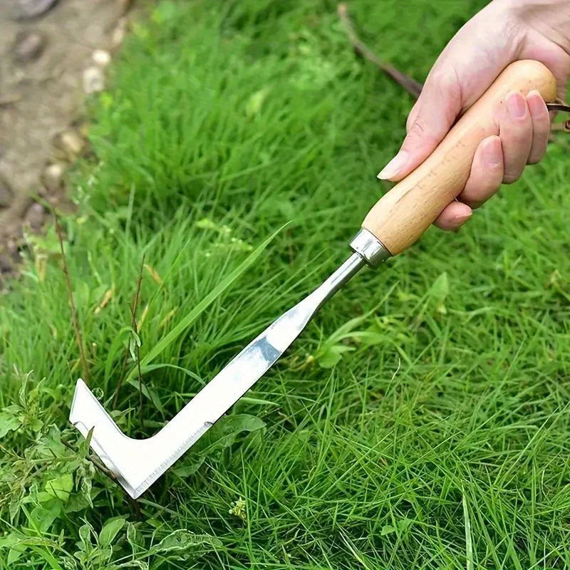 L-Shaped Stainless Steel Weeding Tool Manual Garden Weed Remover for Pavement Cracks and Gaps