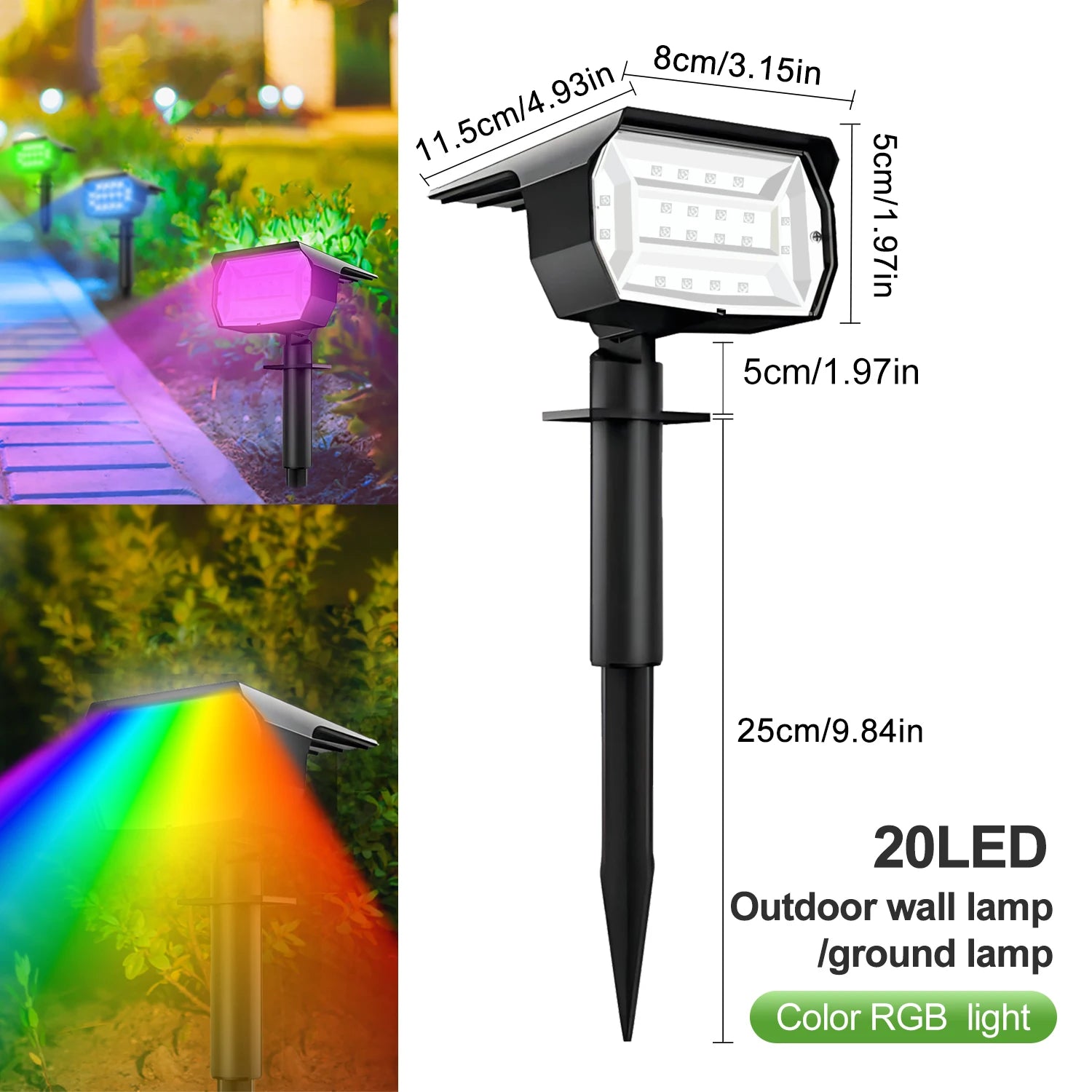 20LED RGB Solar Powered Garden Pathway Light Waterproof Outdoor Landscape Lamp