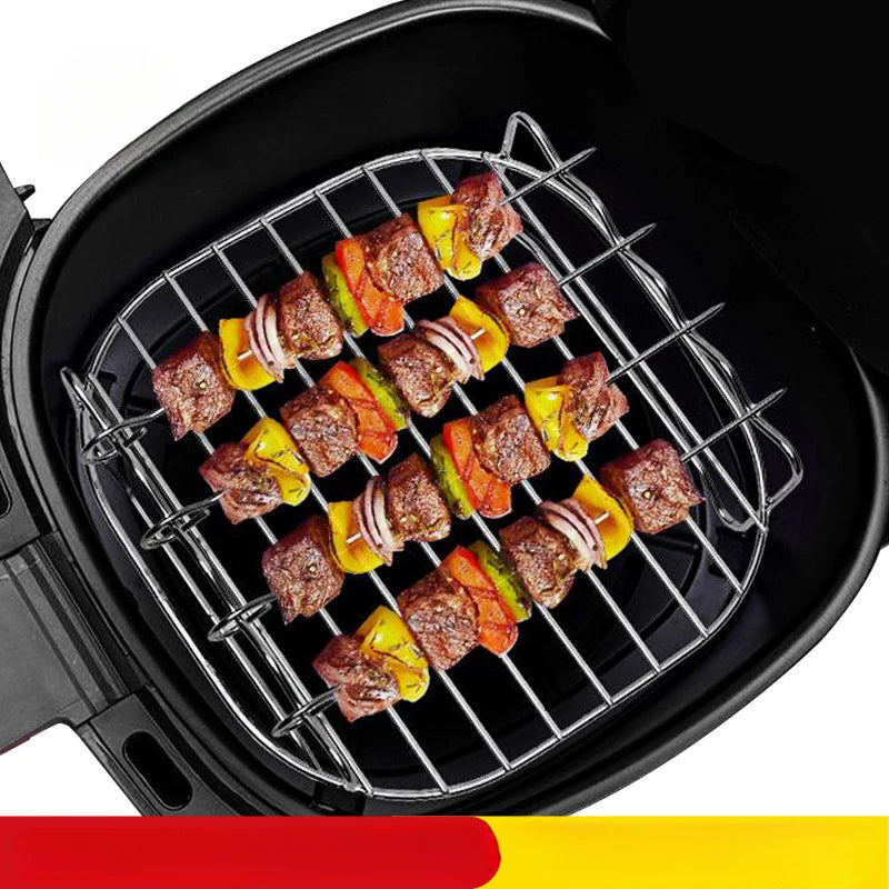 Stainless Steel Square Grill Rack with Skewers for BBQ Air Fryer and Steamer