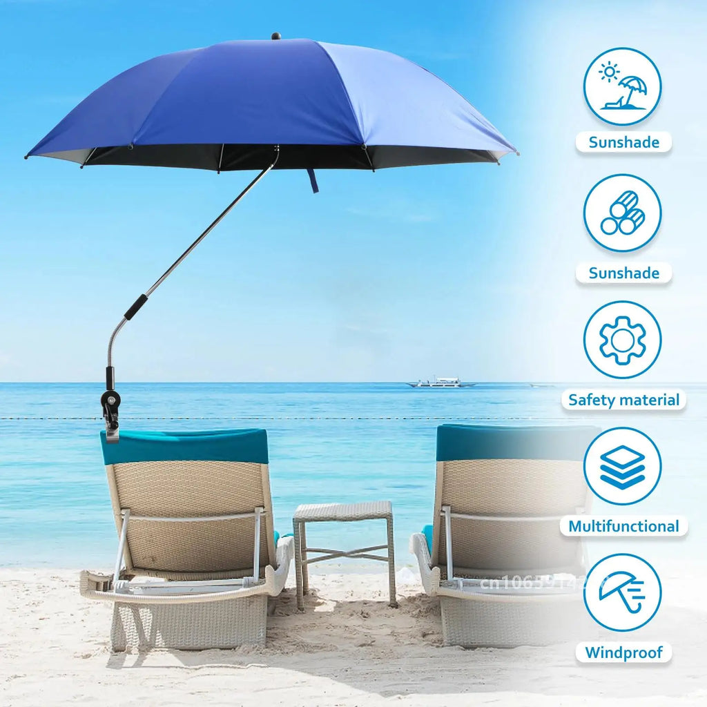 106cm Blue Clip On Beach Umbrella 360 Degree Adjustable UV Sun Shade for Camping Chairs