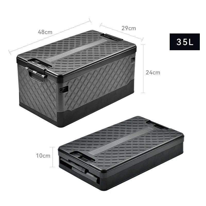 35L Portable Folding Storage Box with Lid for Car Trunk Camping and Outdoor Organization