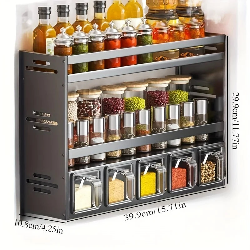 Multi Layer Kitchen Spice Rack Organizer with Storage Containers and Countertop Shelf 39.9cm