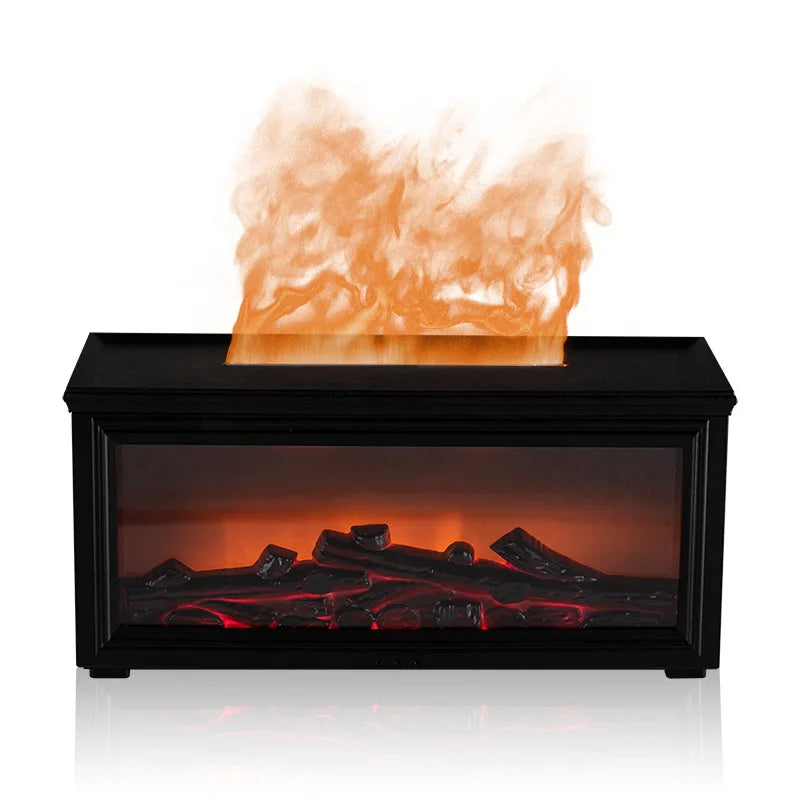 Fireplace Style Aromatherapy Diffuser Black Automatic Mist Humidifier with Flame Effect and Remote Control
