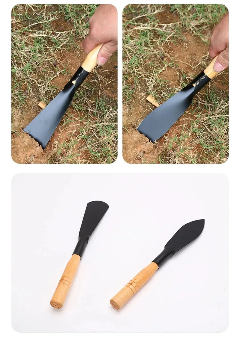 2 Piece Multifunctional Garden Shovel Manganese Steel Weeding Hoe Digging Tool with Wooden Handle