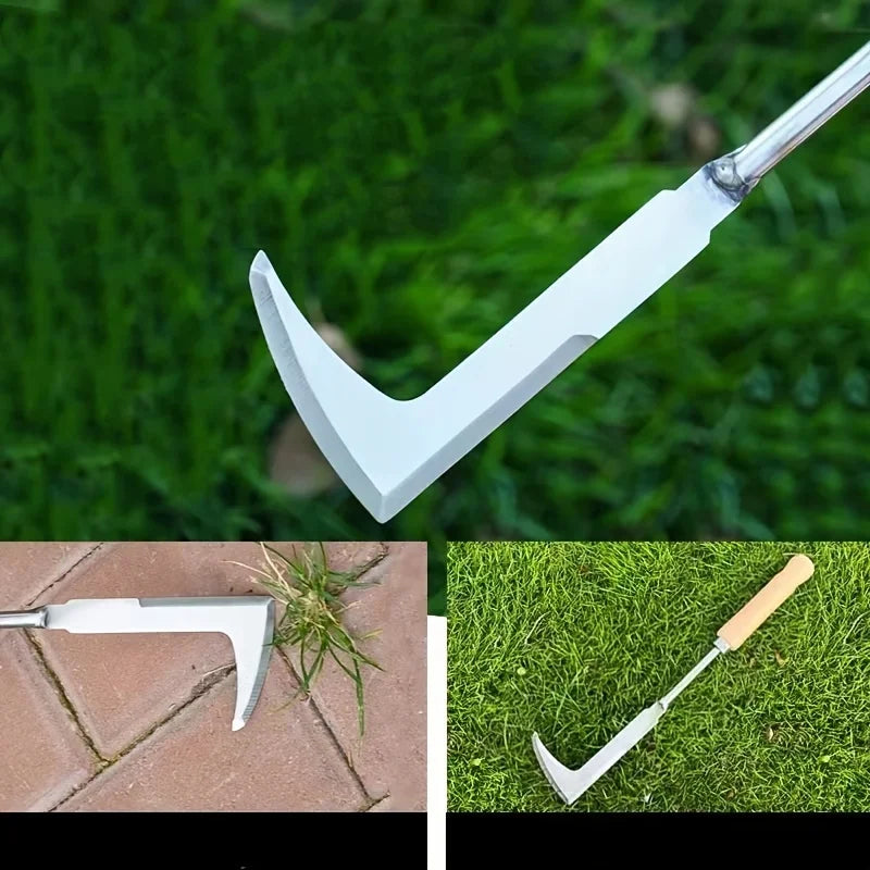 L-Shaped Stainless Steel Weeding Tool Manual Garden Weed Remover for Pavement Cracks and Gaps