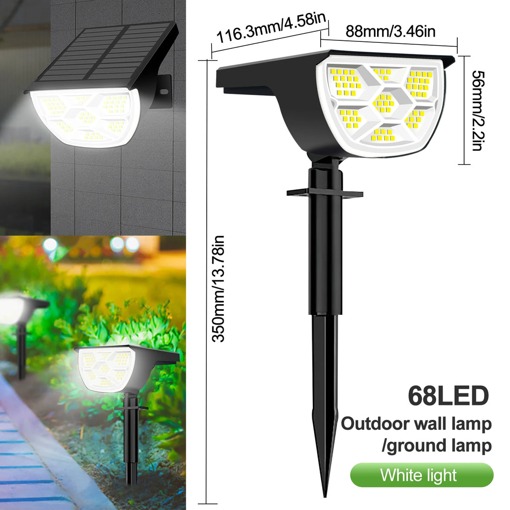 68LED White Light Solar Powered Garden Pathway Light Waterproof Outdoor Landscape Lamp