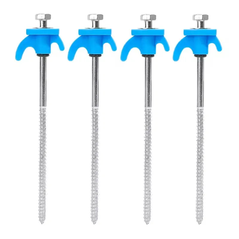 4 Piece Blue Tent Stakes Heavy Duty Carbon Steel Spiral Ground Anchors for Camping Canopies and Tarps