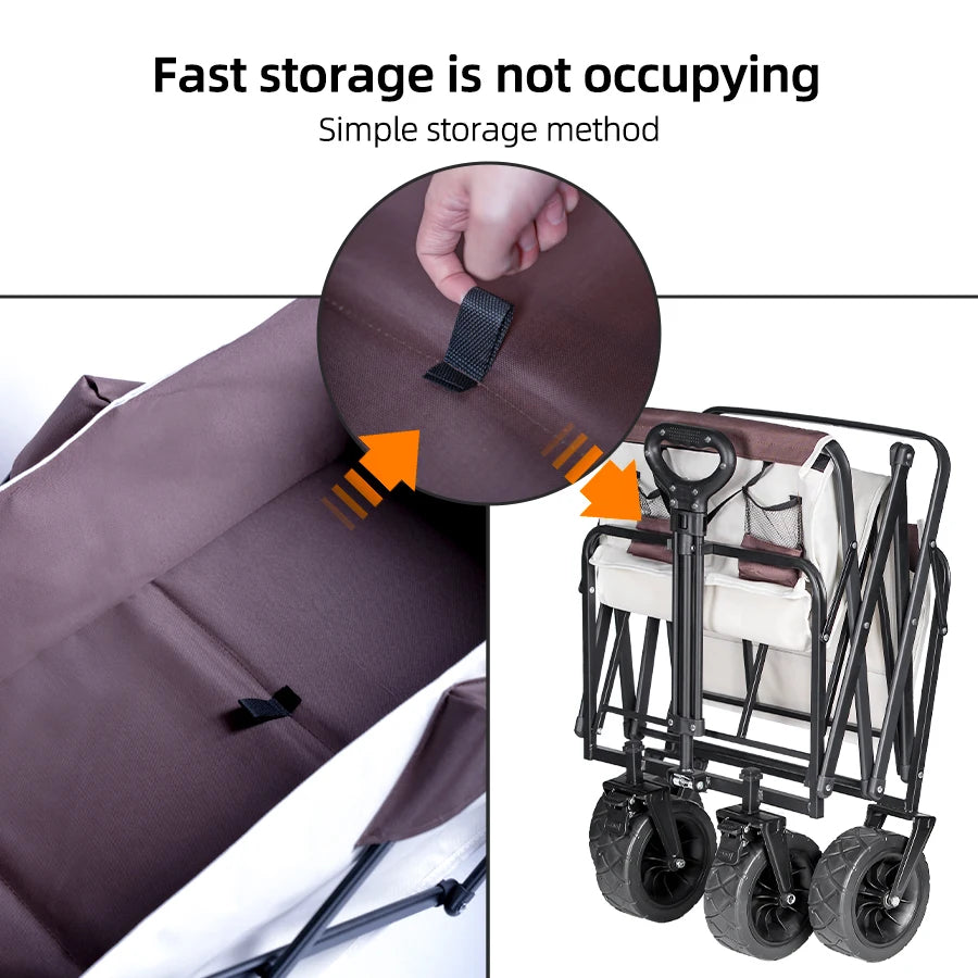 Foldable Utility Wagon Cart Large Capacity Outdoor Trolley for Beach Garden Camping