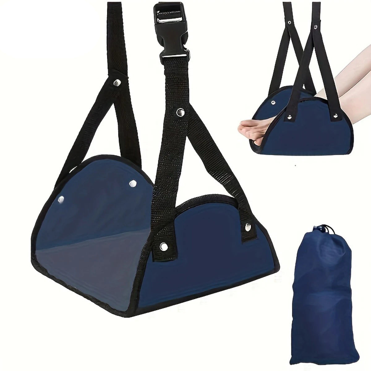 2 Piece Portable Adjustable Blue Foot Hammock for Airplane Car and Office Hanging Leg Support with Storage Bag