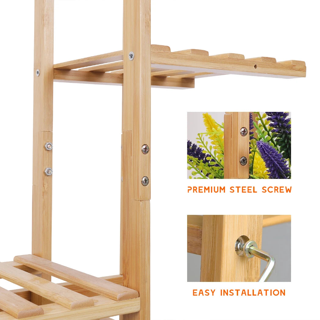 5 Tier Bamboo Plant Stand Vertical Shelf 6 Pots Indoor Outdoor Display Rack