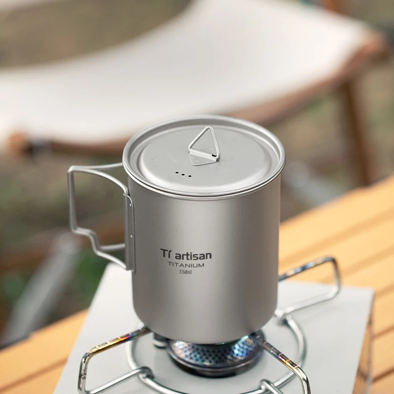 200ml Titanium Camping Mug Lightweight Portable Coffee Cup with Folding Handle and Lid for Outdoor Hiking