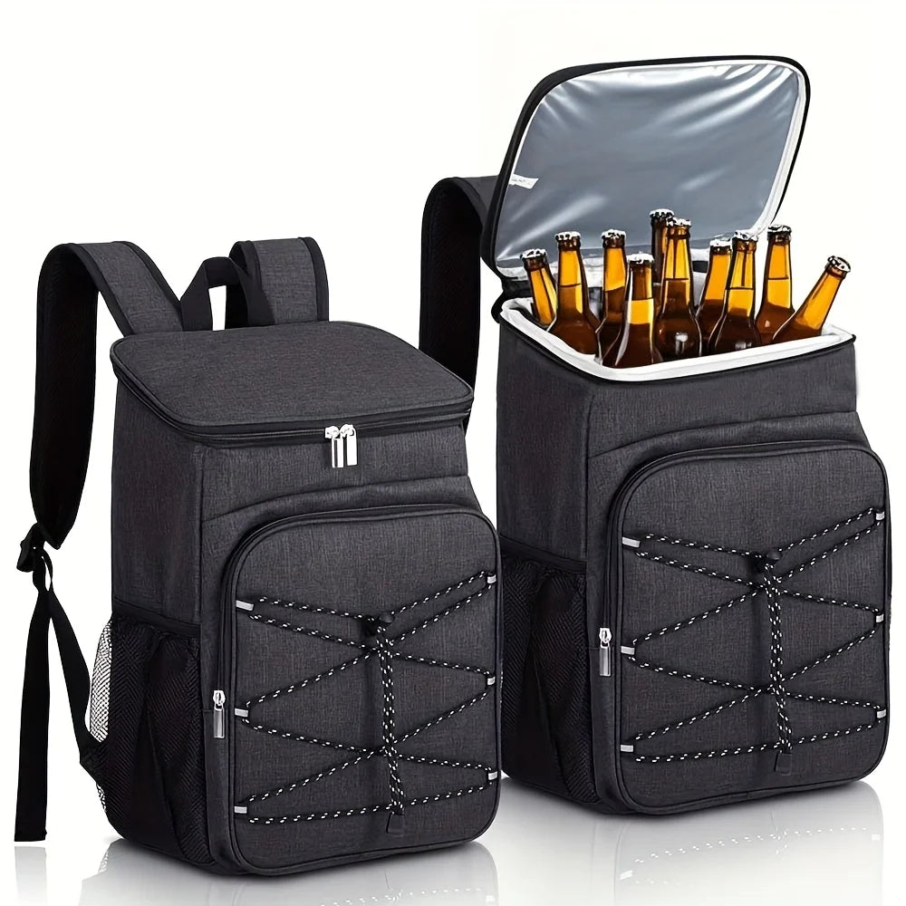 Large Capacity Black Insulated Backpack Lunch Bag with Multiple Compartments for Camping Picnics and Travel