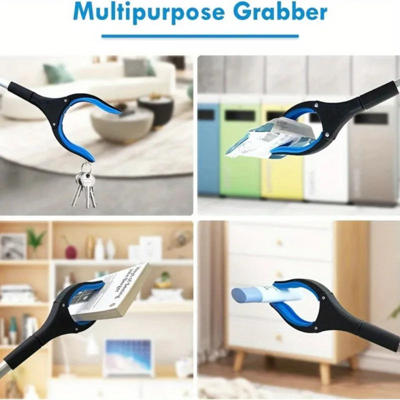 32 Inch Blue Heavy Duty Garbage Grabber with 360° Rotating Clamp Foldable Reaching Tool