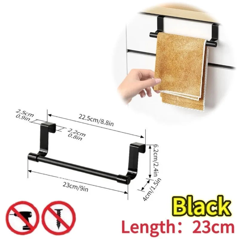 23CM Black Over Cabinet Towel Rack Stainless Steel Dishcloth Holder Hanging Rack