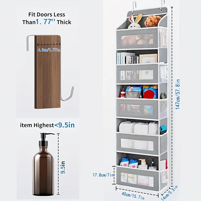 5 Shelf Gray Hanging Storage Organizer Over Door 5 Pocket Rack