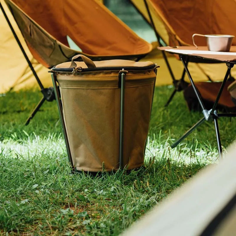 20L Portable Khaki Camping Trash Bin Collapsible Storage Container for Outdoor Use