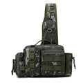 Fishing Tackle Backpack Green Camouflage Sling Shoulder Bag with Rod Holder Multi Pocket Gear Storage Bag for Fishing and Outdoor Travel