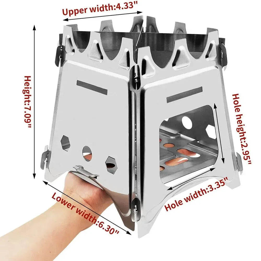 Portable Folding Stainless Steel Wood Stove Lightweight Camping Firewood Stove