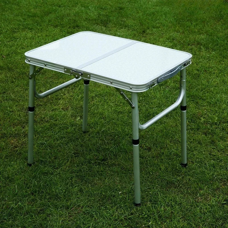 Portable White Foldable Camping Table Adjustable Height Aluminum Alloy Picnic Table for Hiking Fishing and Outdoor Use