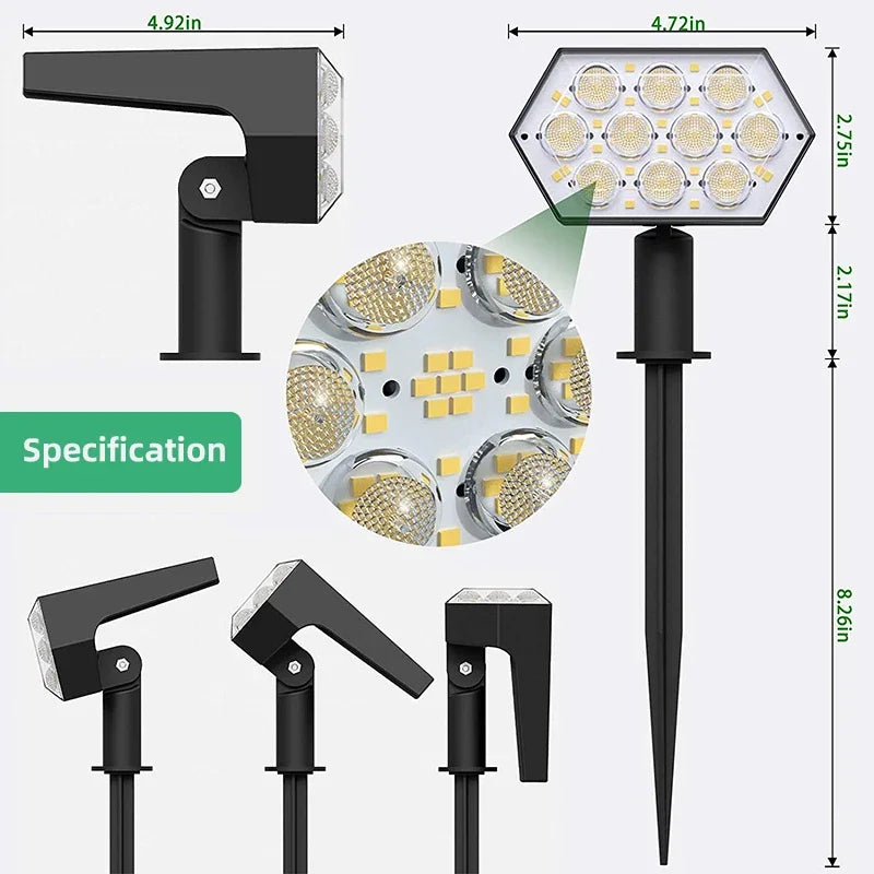 4 Piece 92 LED Solar Spot Light IP67 Waterproof Garden Landscape Light Warm White