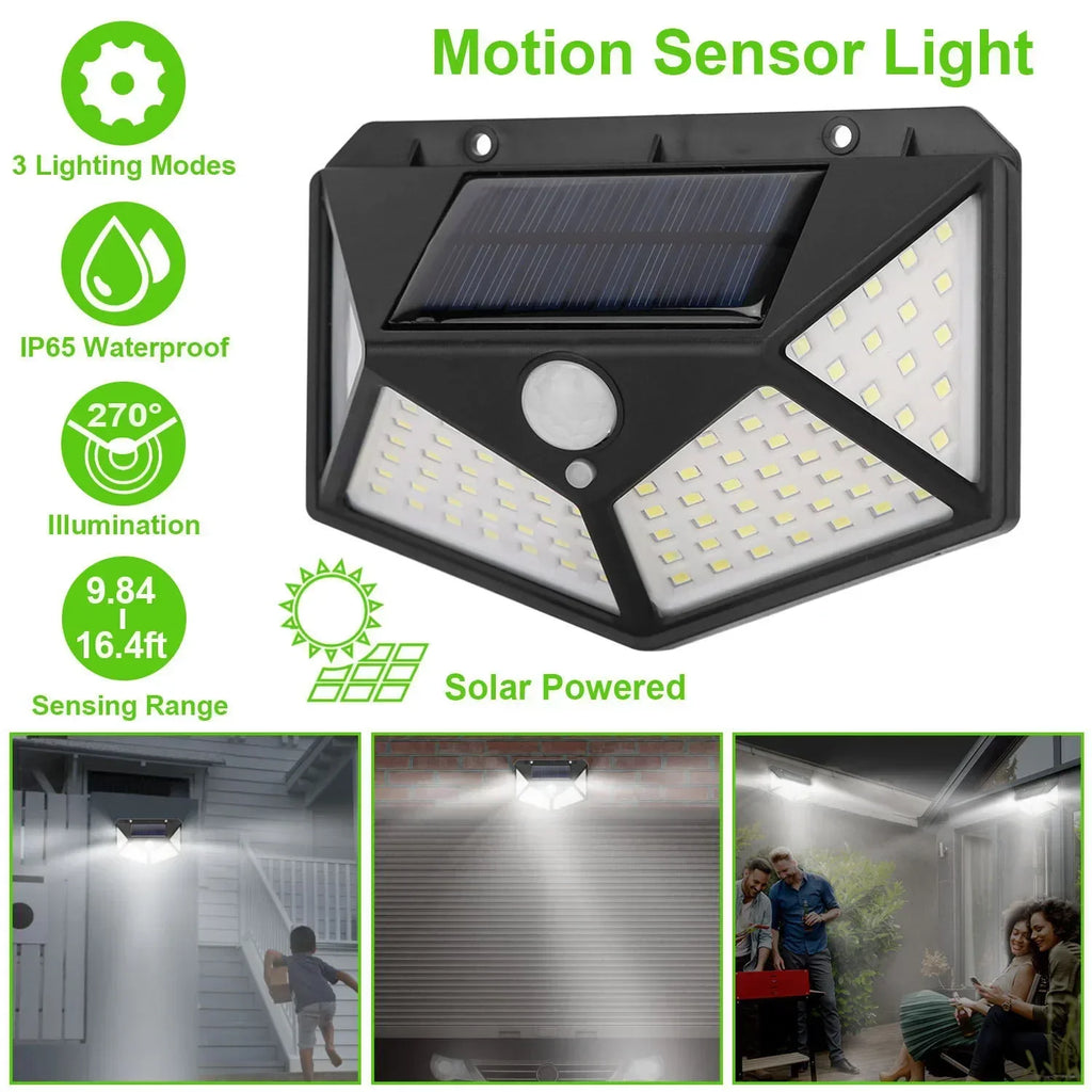 100 LED Solar Motion Sensor Light Outdoor IP65 Waterproof Wall Security Light