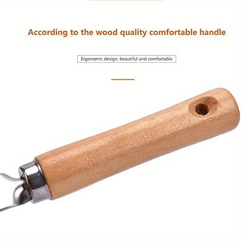Stainless Steel Manual Garden Weeder Hand Weed Puller Tool with Wooden Handle